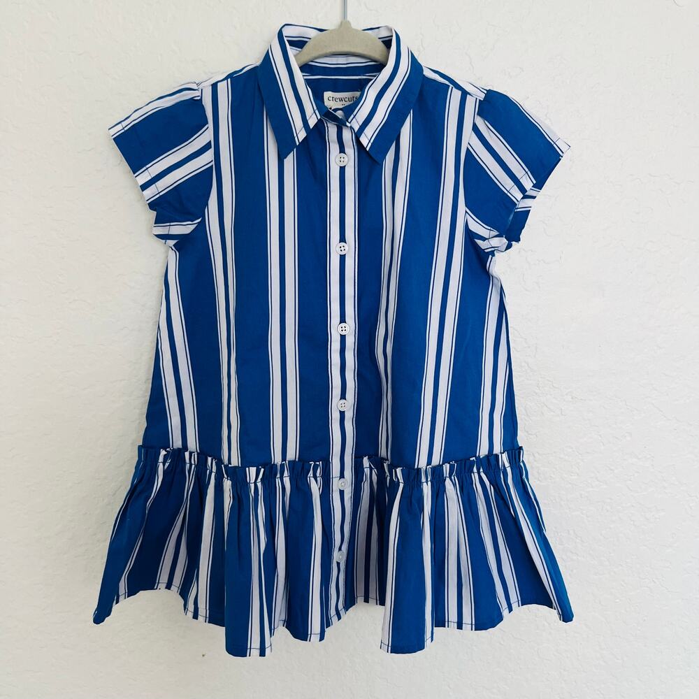Crewcuts J.Crew Girls Blue and White Striped Shirt Dress Size 3 NWT